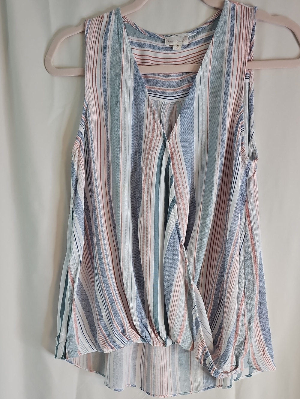 Hem & Thread Pastel Blue and Pink Striped Wrap-Front Camisole